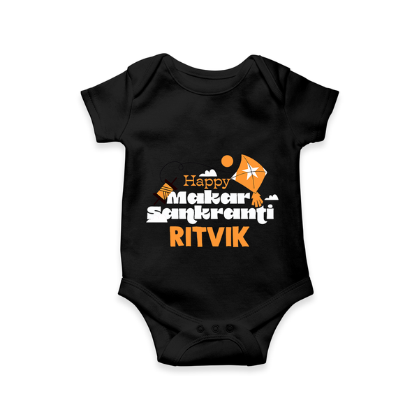 Happy Makar Sankranti | Personalised Romper with Name - BLACK - New Born (Chest 14")
