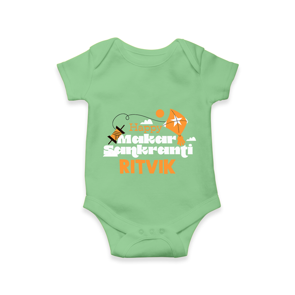 Happy Makar Sankranti | Personalised Romper with Name - GREEN - New Born (Chest 14")