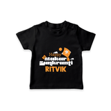 Happy Makar Sankranti | Personalised T-Shirt with Name - BLACK - 0-5 Months Old (Chest 17")
