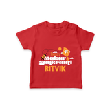 Happy Makar Sankranti | Personalised T-Shirt with Name - RED - 0-5 Months Old (Chest 17")