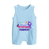 Happy Uttarayan | Personalised Romper suit with Name - BABY BLUE - 0 - 5 Months Old (Chest 18")