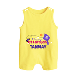 Happy Uttarayan | Personalised Romper suit with Name - PASTEL YELLOW - 0 - 5 Months Old (Chest 18")