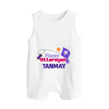 Happy Uttarayan | Personalised Romper suit with Name - WHITE - 0 - 5 Months Old (Chest 18")