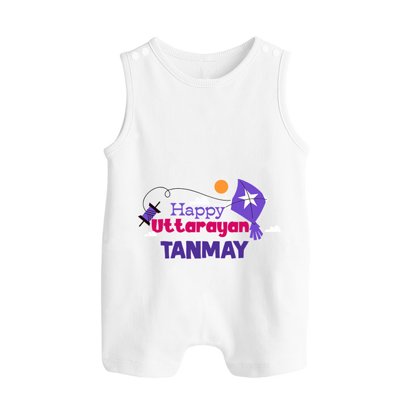 Happy Uttarayan | Personalised Romper suit with Name - WHITE - 0 - 5 Months Old (Chest 18")