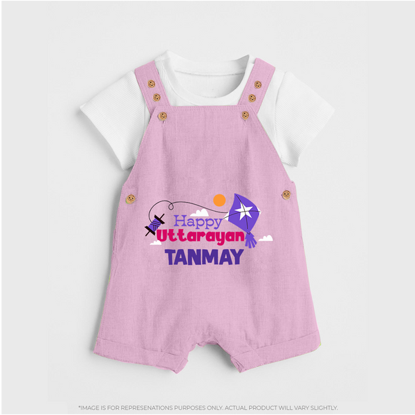 Happy Uttarayan | Personalised Dungaree with Name - BABY PINK - 0 - 5 Months Old (Chest 18")