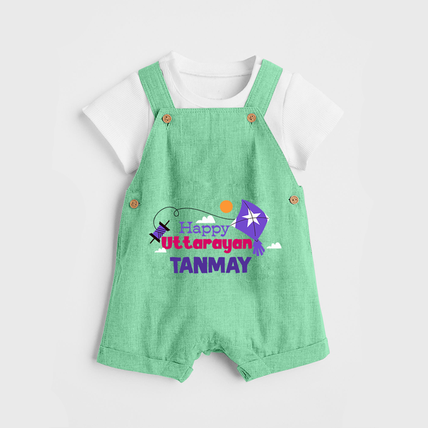 Happy Uttarayan | Personalised Dungaree with Name - GREEN - 0 - 5 Months Old (Chest 18")