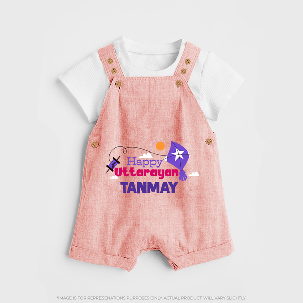 Happy Uttarayan | Personalised Dungaree with Name - PEACH - 0 - 5 Months Old (Chest 18")