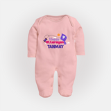 Happy Uttarayan | Personalised FullBody Suit with Name - BABY PINK - New Born (Chest 7.5")