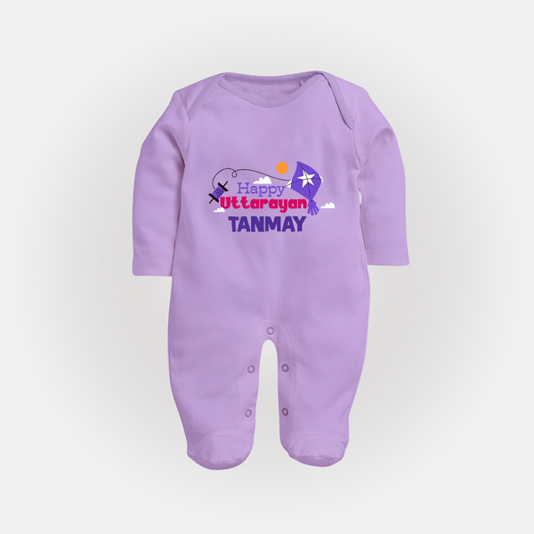 Happy Uttarayan | Personalised FullBody Suit with Name - LILAC - New Born (Chest 7.5")