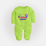 Happy Uttarayan | Personalised FullBody Suit with Name - LIME GREEN - New Born (Chest 7.5")