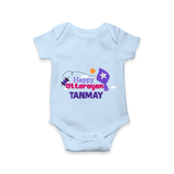 Happy Uttarayan | Personalised Romper with Name - BABY BLUE - New Born (Chest 14")