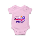 Happy Uttarayan | Personalised Romper with Name - BABY PINK - New Born (Chest 14")
