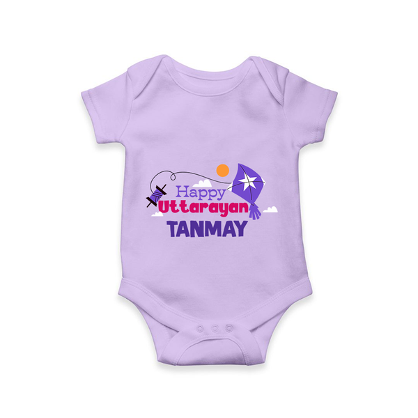 Happy Uttarayan | Personalised Romper with Name - LILAC - New Born (Chest 14")