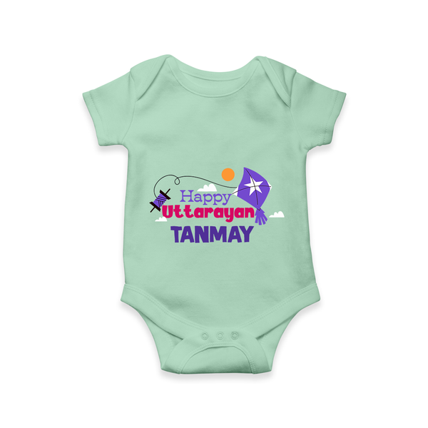 Happy Uttarayan | Personalised Romper with Name - MINT GREEN - New Born (Chest 14")