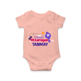Happy Uttarayan | Personalised Romper with Name - PEACH - New Born (Chest 14")