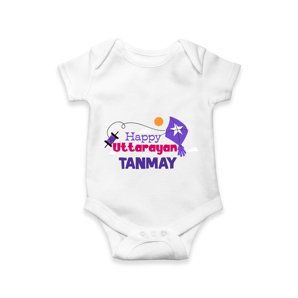 Happy Uttarayan | Personalised Romper with Name - WHITE - New Born (Chest 14")
