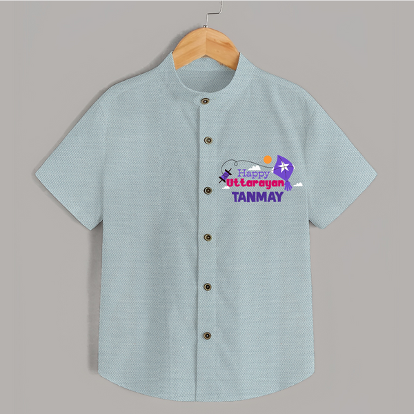 Happy Uttarayan | Personalised Shirt with Name - ARCTIC BLUE - 0 - 6 Months Old (Chest 23")
