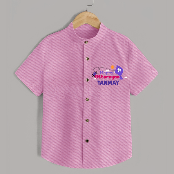 Happy Uttarayan | Personalised Shirt with Name - BABY PINK - 0 - 6 Months Old (Chest 23")