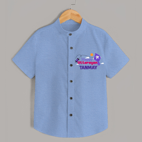 Happy Uttarayan | Personalised Shirt with Name - SKY BLUE - 0 - 6 Months Old (Chest 23")