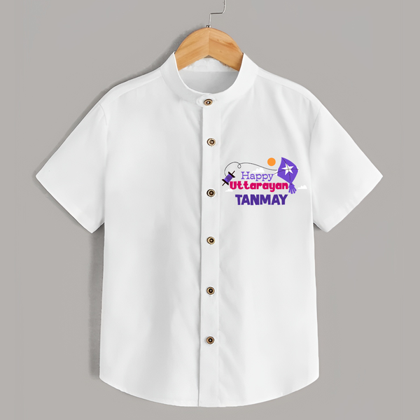 Happy Uttarayan | Personalised Shirt with Name - WHITE - 0 - 6 Months Old (Chest 23")