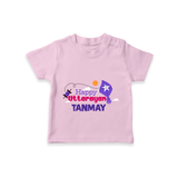 Happy Uttarayan | Personalised T-Shirt with Name - BABY PINK - 0-5 Months Old (Chest 17")