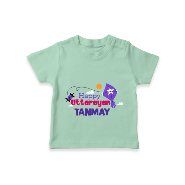 Happy Uttarayan | Personalised T-Shirt with Name - MINT GREEN - 0-5 Months Old (Chest 17")