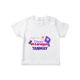 Happy Uttarayan | Personalised T-Shirt with Name - WHITE - 0-5 Months Old (Chest 17")