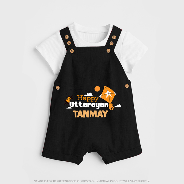 Happy Uttarayan | Personalised Dungaree with Name - BLACK - 0 - 5 Months Old (Chest 18")