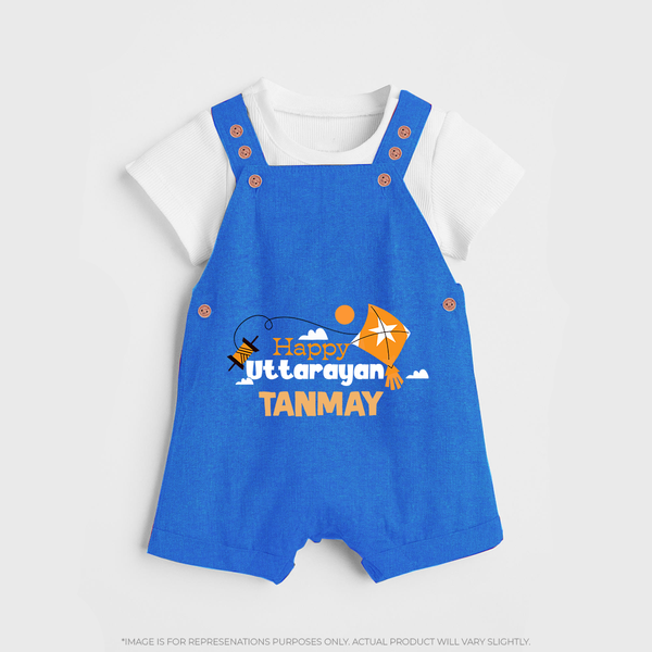 Happy Uttarayan | Personalised Dungaree with Name - COBALT BLUE - 0 - 5 Months Old (Chest 18")