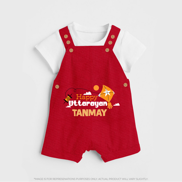 Happy Uttarayan | Personalised Dungaree with Name - RED - 0 - 5 Months Old (Chest 18")