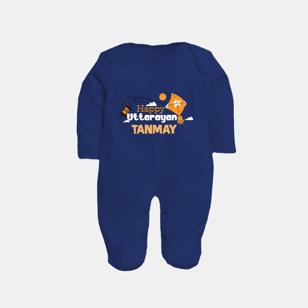 Happy Uttarayan | Personalised FullBody Suit with Name - NAVY BLUE - New Born (Chest 7.5")