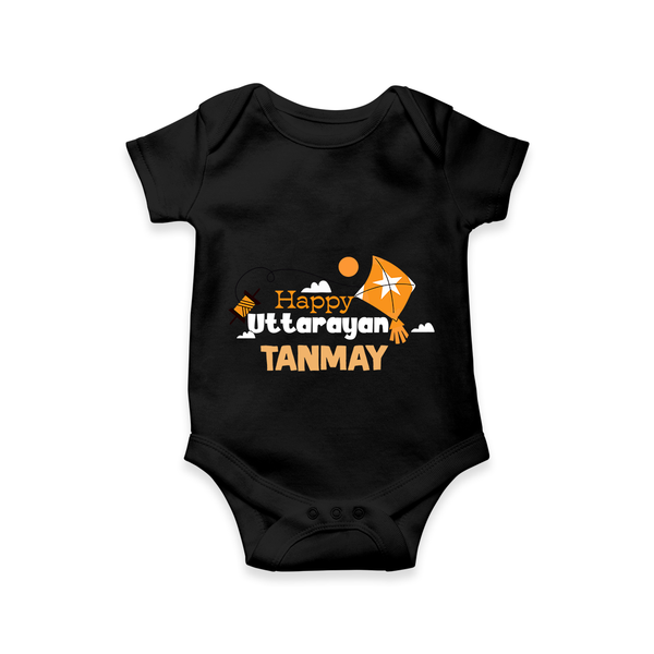 Happy Uttarayan | Personalised Romper with Name - BLACK - New Born (Chest 14")