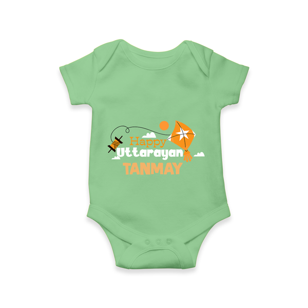 Happy Uttarayan | Personalised Romper with Name - GREEN - New Born (Chest 14")