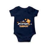 Happy Uttarayan | Personalised Romper with Name - NAVY BLUE - New Born (Chest 14")
