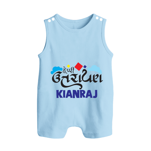 Happy Uttarayan | Customized Romper suit with Name - BABY BLUE - 0 - 5 Months Old (Chest 18")