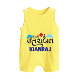 Happy Uttarayan | Customized Romper suit with Name - PASTEL YELLOW - 0 - 5 Months Old (Chest 18")