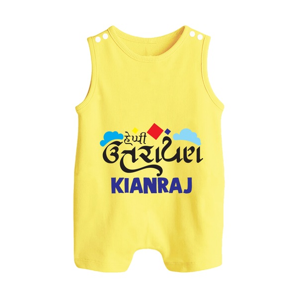 Happy Uttarayan | Customized Romper suit with Name - PASTEL YELLOW - 0 - 5 Months Old (Chest 18")
