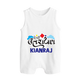 Happy Uttarayan | Customized Romper suit with Name - WHITE - 0 - 5 Months Old (Chest 18")