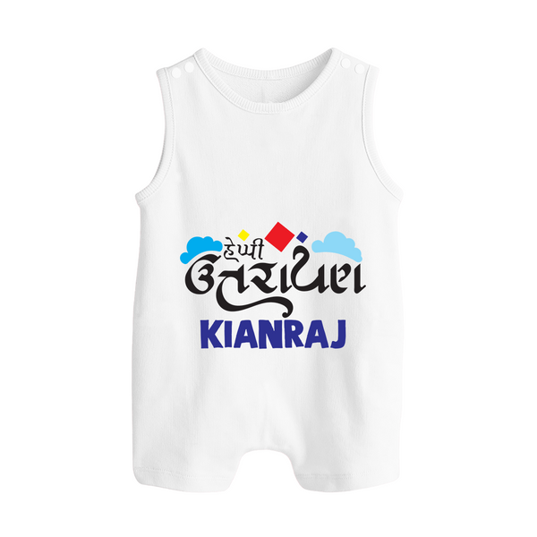 Happy Uttarayan | Customized Romper suit with Name - WHITE - 0 - 5 Months Old (Chest 18")