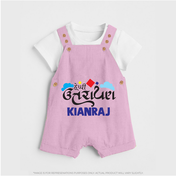 Happy Uttarayan | Customized Dungaree with Name - BABY PINK - 0 - 5 Months Old (Chest 18")