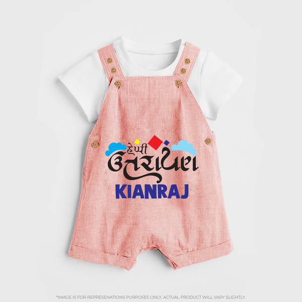 Happy Uttarayan | Customized Dungaree with Name - PEACH - 0 - 5 Months Old (Chest 18")