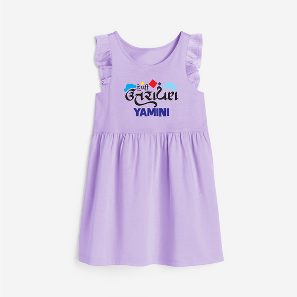 Happy Uttarayan | Personalised Frock with Name - LILAC - 1 - 2 Years Old (Chest 22" , Full Length 22")