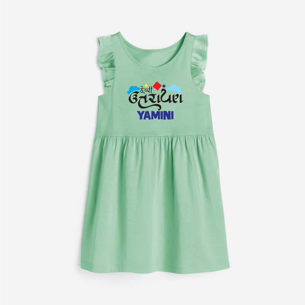 Happy Uttarayan | Personalised Frock with Name - MINT GREEN - 1 - 2 Years Old (Chest 22" , Full Length 22")