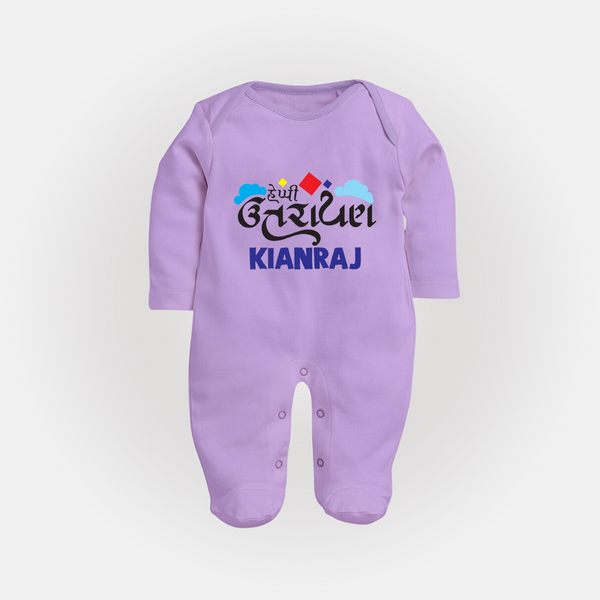 Happy Uttarayan | Customized FullBody Suit with Name - LILAC - New Born (Chest 7.5")