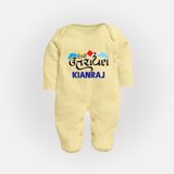 Happy Uttarayan | Customized FullBody Suit with Name - PASTEL YELLOW - New Born (Chest 7.5")