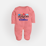 Happy Uttarayan | Customized FullBody Suit with Name - PEACH - New Born (Chest 7.5")