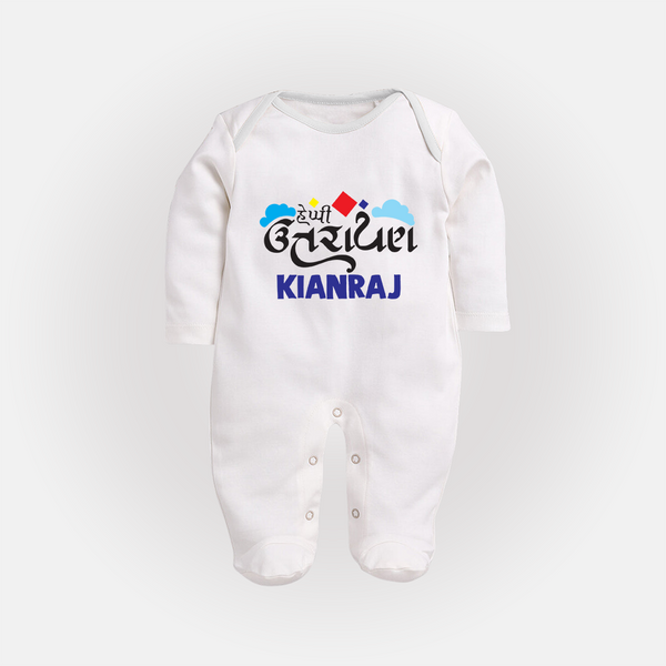 Happy Uttarayan | Customized FullBody Suit with Name - WHITE - New Born (Chest 7.5")