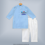 Happy Uttarayan | Customized Kurta with Name - BABY BLUE - 3 - 6 Months Old (Chest 24", Kurta Length 14'', Waist 19", Pant Length 14")