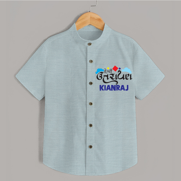 Happy Uttarayan | Customized Shirt with Name - ARCTIC BLUE - 0 - 6 Months Old (Chest 23")