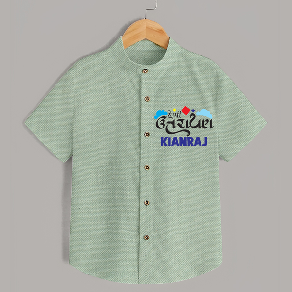 Happy Uttarayan | Customized Shirt with Name - MINT GREEN - 0 - 6 Months Old (Chest 23")